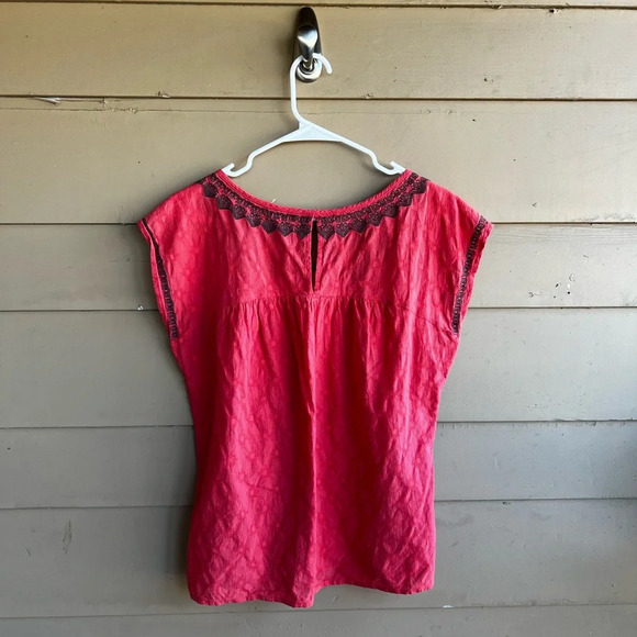 Prana Blossom V-neck Embroidered Top - Peach Gerberas - Women’s Size M - Picture 5 of 5